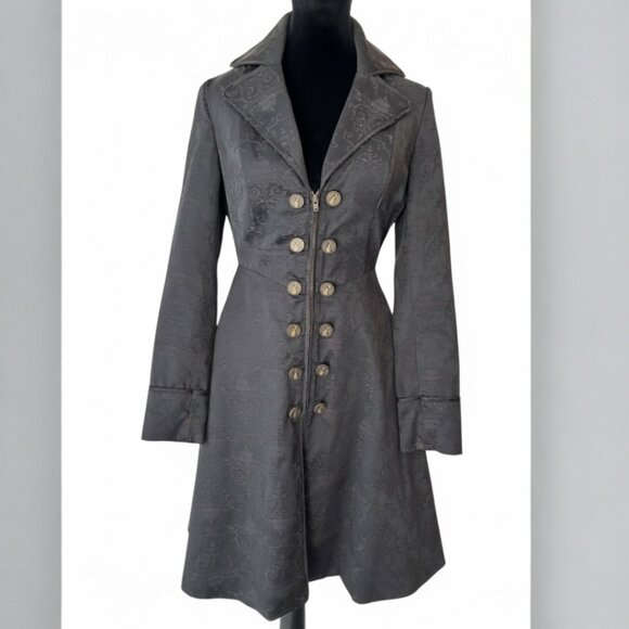 Hot Topic Jackets & Blazers - Hot Topic Once Upon a Time Captain Hook Black Jacquard Flare Coat Red Lined SZ S